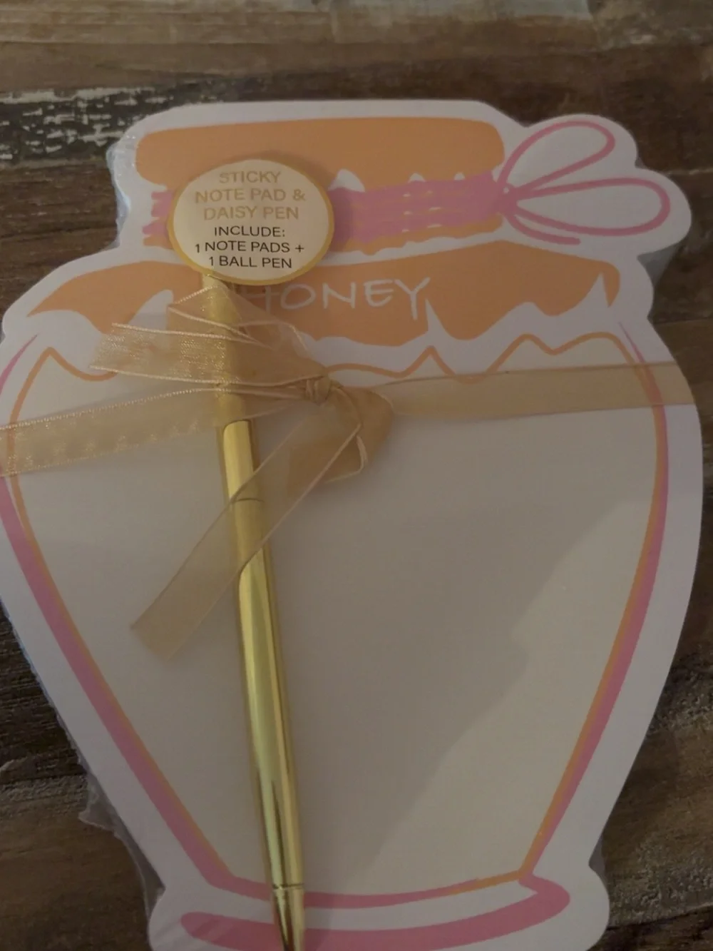 Honey Jar Sticky Note Pad with Gold Daisy Pen - Pink Accent